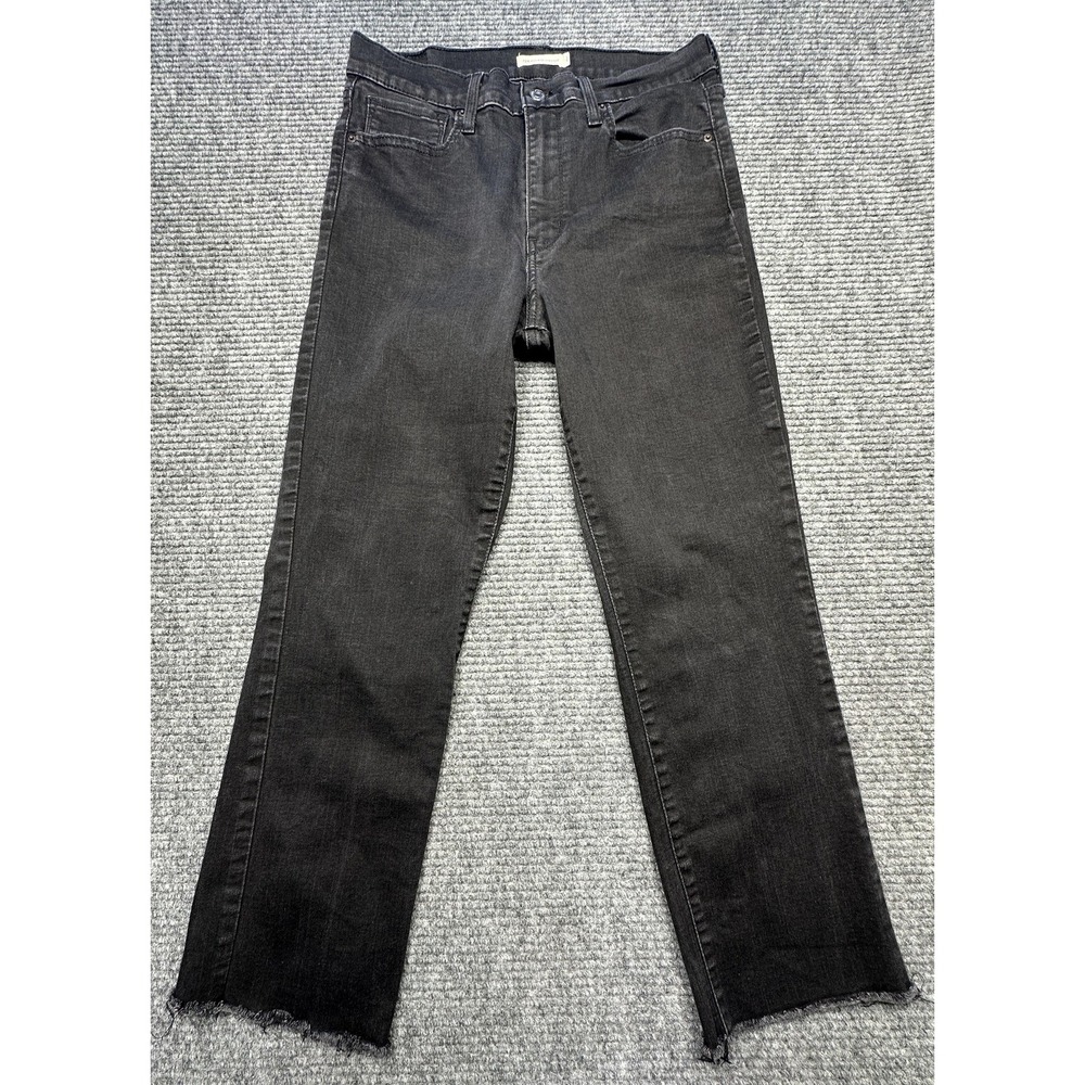 Levis 724 High Rise Straight Jeans Womens W31 L30 Black Charcoal Raw Hem Stretch
